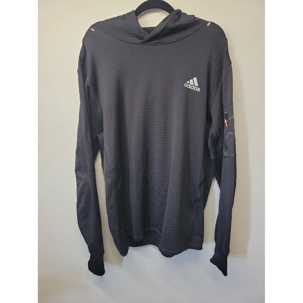 Adidas Hooded Active Top Mens LG Nlack Waffle Knit Textured Pullover Hoodie